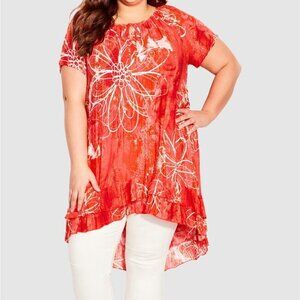 NWT Avenue Floral Red Orange and White Avery Crush Tunic in Size 18